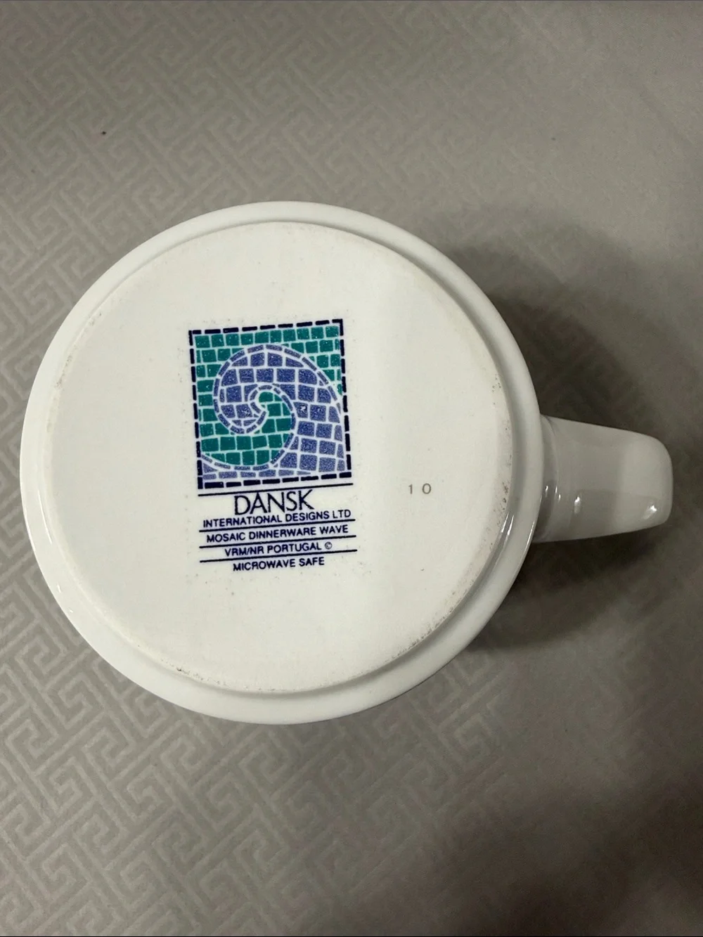 Vtg Dansk Mosaic Wave Ceramic Coffee Mug Cup Blue & Green Tile Pattern Portugal